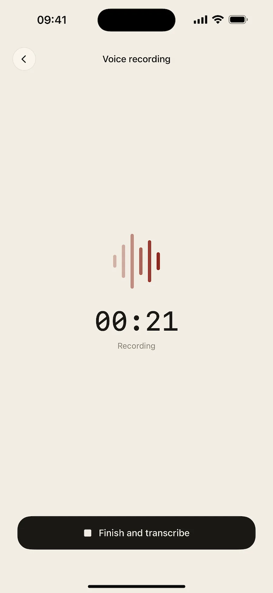 Recording screen with waveform and timer