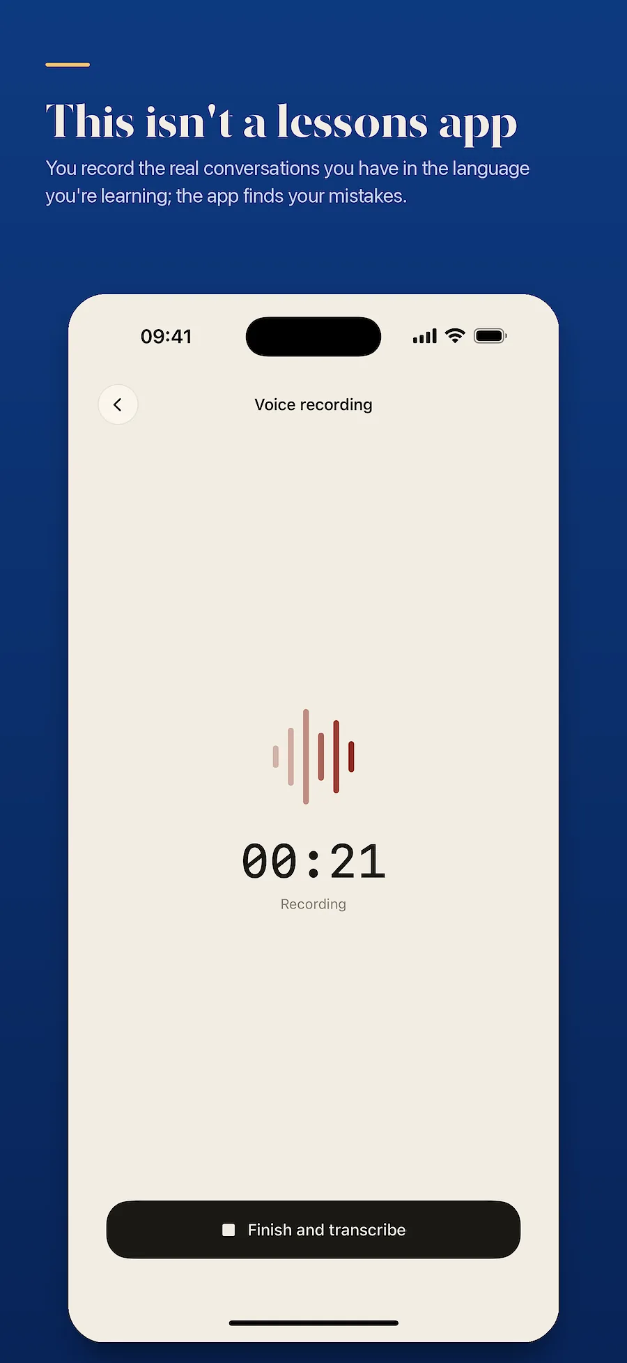 Recording screen with waveform and timer
