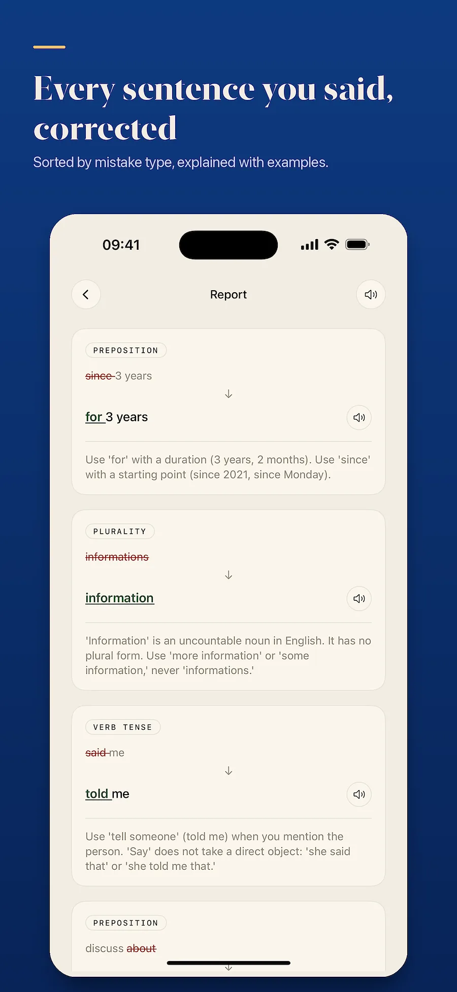 Report with sentence-by-sentence corrections