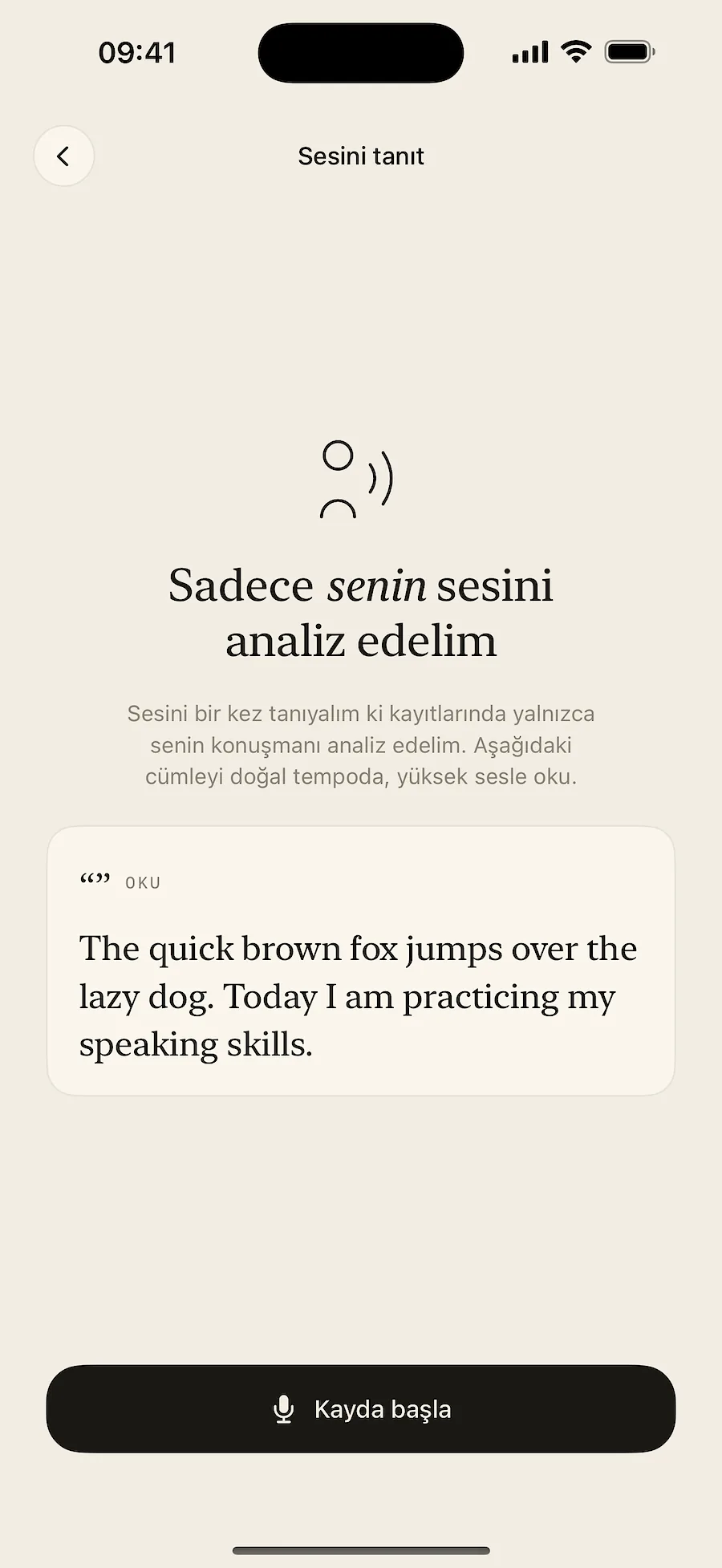 Ses tanıtma ekranı